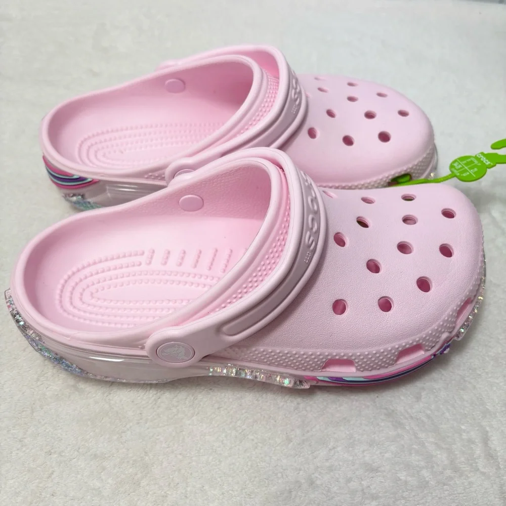 Crocs Kids' Pink Classic‎ Star Sparkle Shaker Clog Size J 2